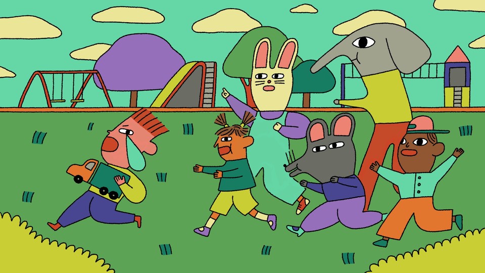 a crying kid running away with his toy truck