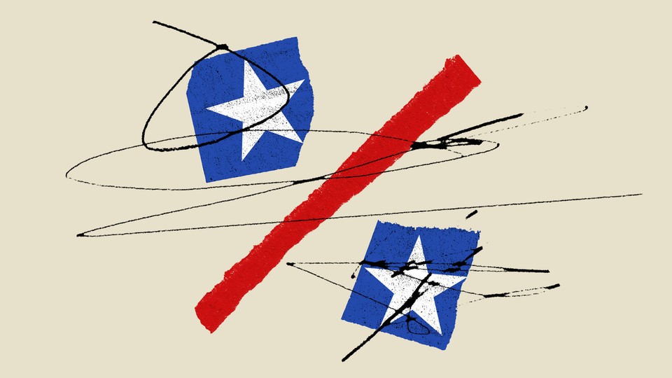 An illustration using American flag symbols and the percentage sign