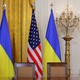 Ukrainian and American flags displayed for a press conference that never occurred