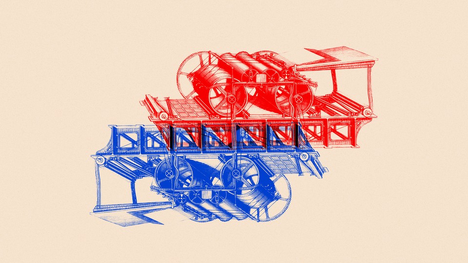 An illustration of printing presses
