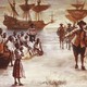 A painting of a Dutch slave ship arriving in Jamestown, Virginia, 1619