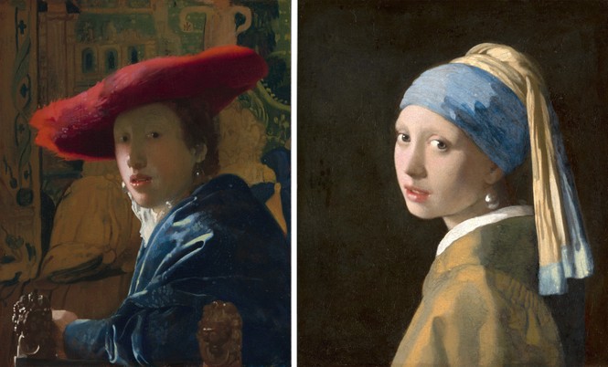 Girl with Red Hat flipped horizontally next to Girl with Pearl Earring.