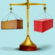 An illustration of the Scales of Justice balancing two shipping crates.
