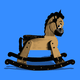 A photo-illustration of a rocking horse wearing a KN95 mask