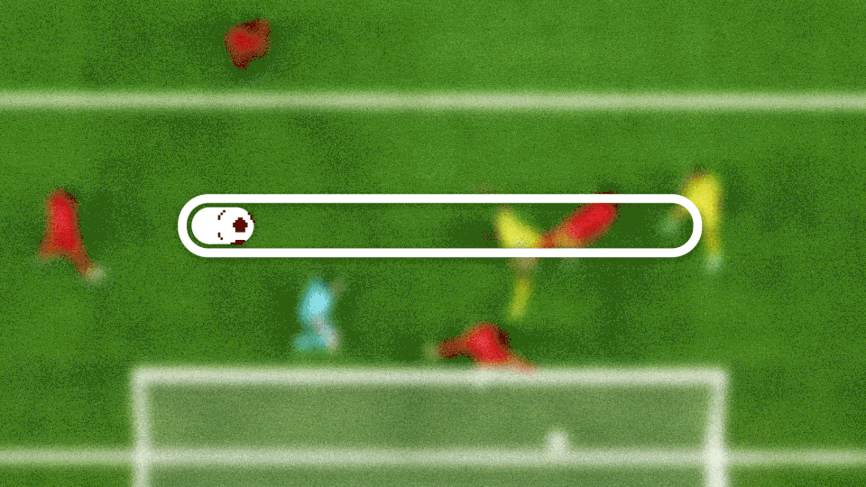 A graphic of a loading bar with a spinning soccer ball overlaid on a blurry soccer field