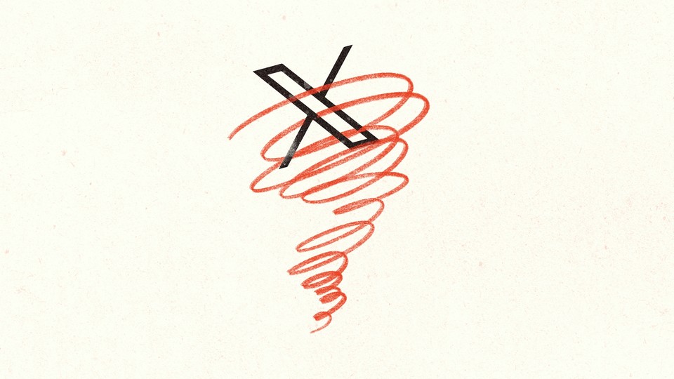 Stylized tornado around an X logo