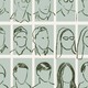 Illustration in the style of a yearbook-photo page with a grid of bluish squares, each with a sketched outline of a different person.