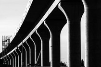 Unfinished pylons for the still-incomplete high-speed rail line in Fresno, California, on July 18, 2018