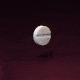 A white pill spins against a maroon background