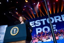 Vice President Kamala Harris speaks during a campaign event at the Hylton Performing Arts Center in Manassas, Virginia, on January 23, 2024.