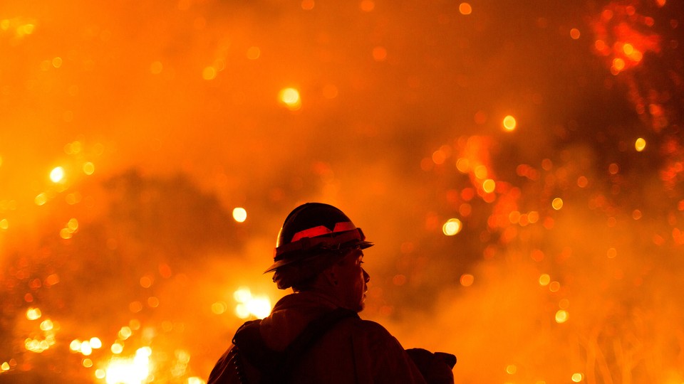 A firefighter near Monrovia Canyon Park, California