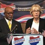 Fair Districts members Sam Gresham and Ann Henkener at a press conference in Columbus, Ohio, in January