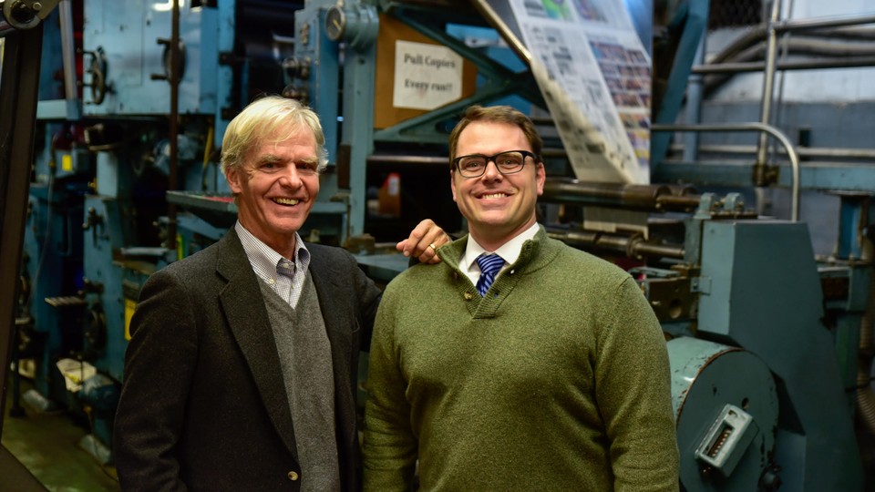 Birney Imes III, who stepped down last year as publisher of The Commercial Dispatch in Columbus, Mississippi, with his son, Peter, the current publisher