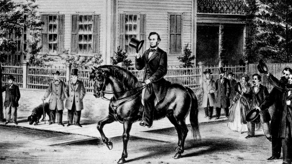 A drawing of Abraham Lincoln on horseback