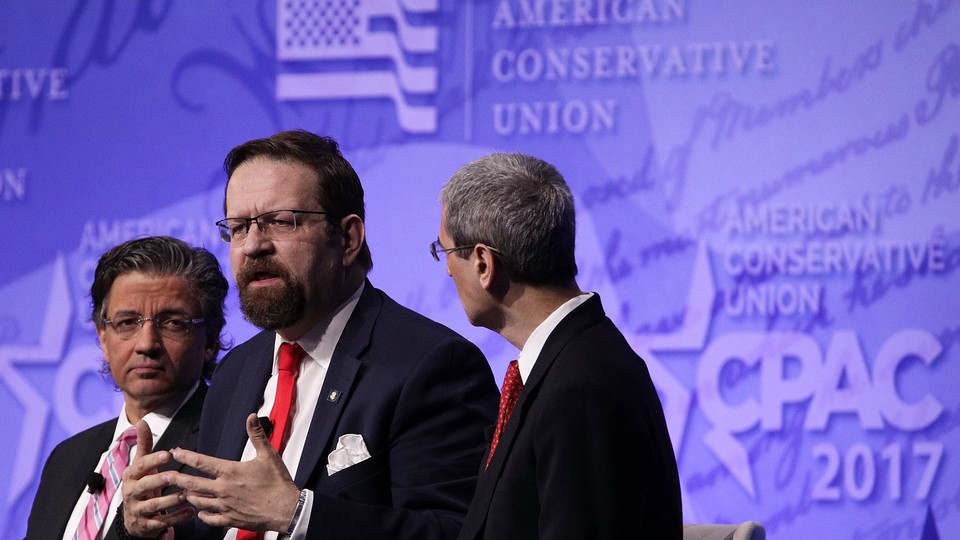 Deputy assistant to President Trump Sebastian Gorka and ACU Board Member Zuhdi Jasser participate in a discussion during the Conservative Political Action Conference.