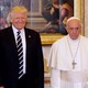 Pope Francis solemnly standing next to Donald Trump and family