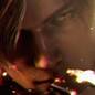 A close-up shot of the video-game character Leon Kennedy from the remake of "Resident Evil 4"