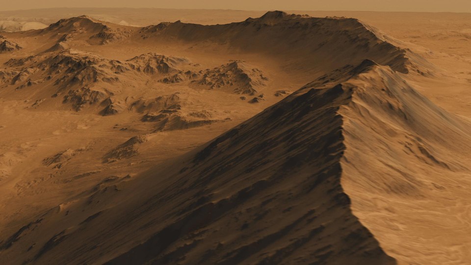 A simulation of a Martian crater based on images from NASA’s Mars Reconnaissance Orbiter