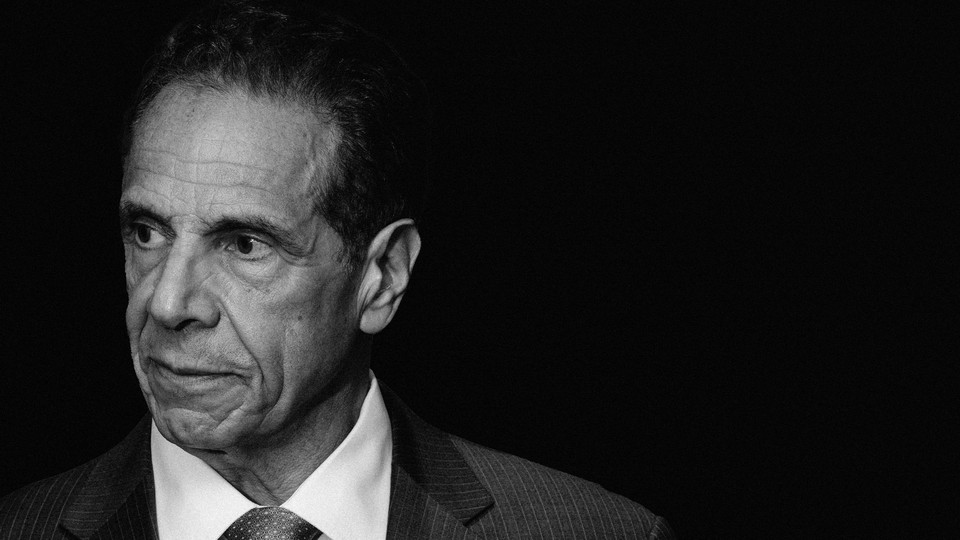 A black and white photo of Andrew Cuomo