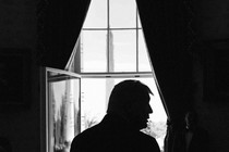 Trump's shadow with Washington Monument behind