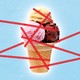 Illustration of a large ice cream cone covered in red tape