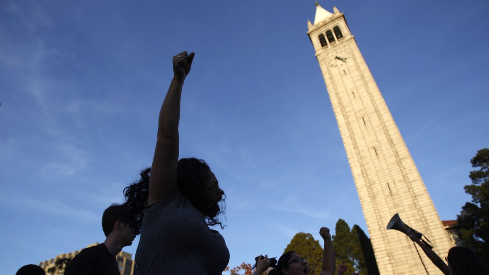 College students demonstrate at the University of California at Berkeley