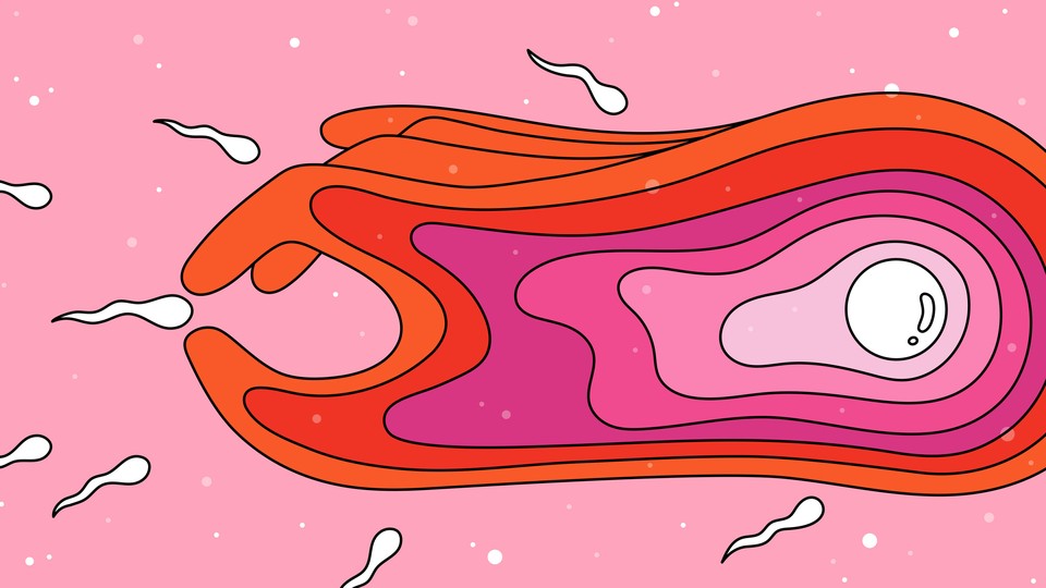 An illustration of an egg "picking" a sperm with fingerlike appendages