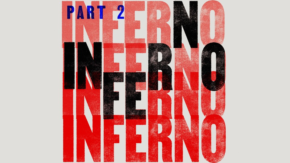 Part 2 is in blue text at the top left hand side. The word Inferno is repeated in black and red text set in a white background.