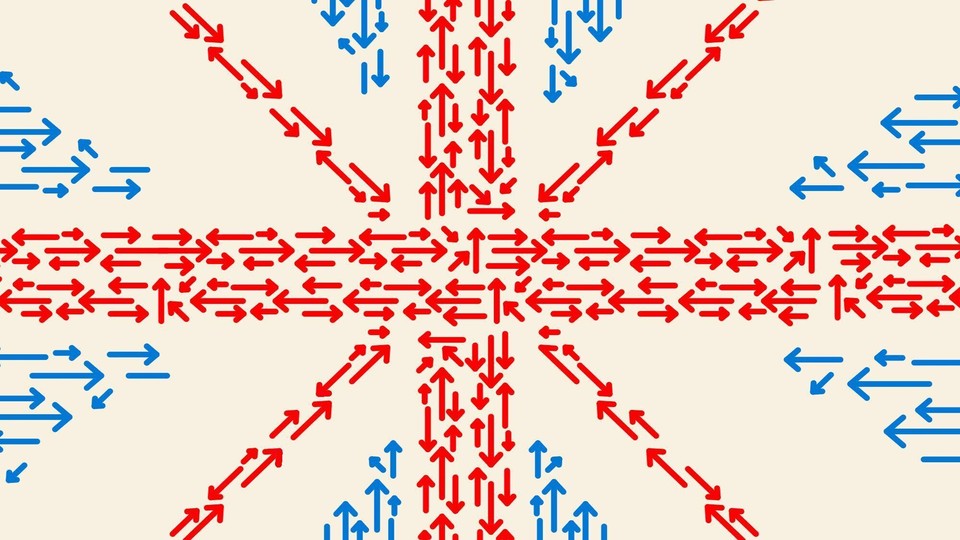 Blue and red arrows resemble the Union Jack flag.