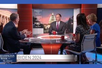Guests talk around a table on the latest episode of Washington Week With the Atlantic