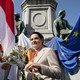 Belarusian opposition leader Svetlana Tikhanovskaya at a protest on the Place du Luxembourg in front of the European Parliament.