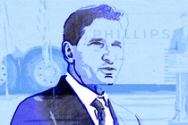 A blue-tone illustration of Dean Phillips