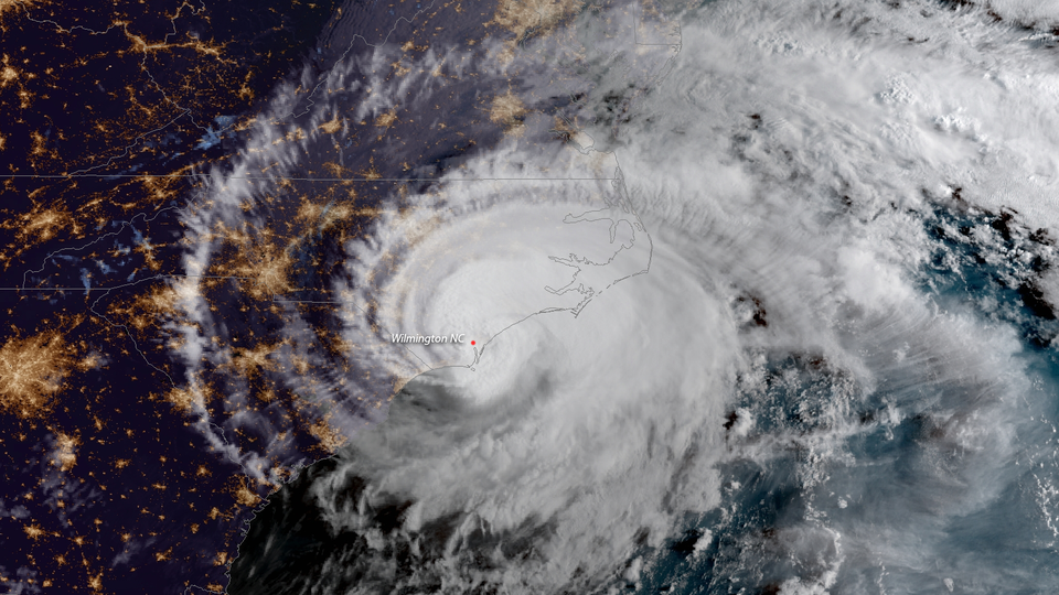 A color-amplified satellite image of Hurricane Florence, captured by NOAA satellites on September 14