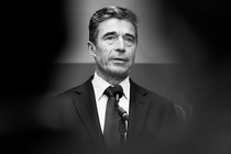 A black-and-white photo portrait of Anders Fogh Rasmussen