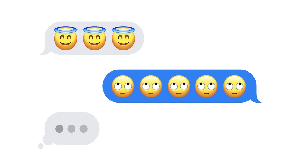 someone texts an emoji halo face, the response is a bunch of emoji rolling their eyes