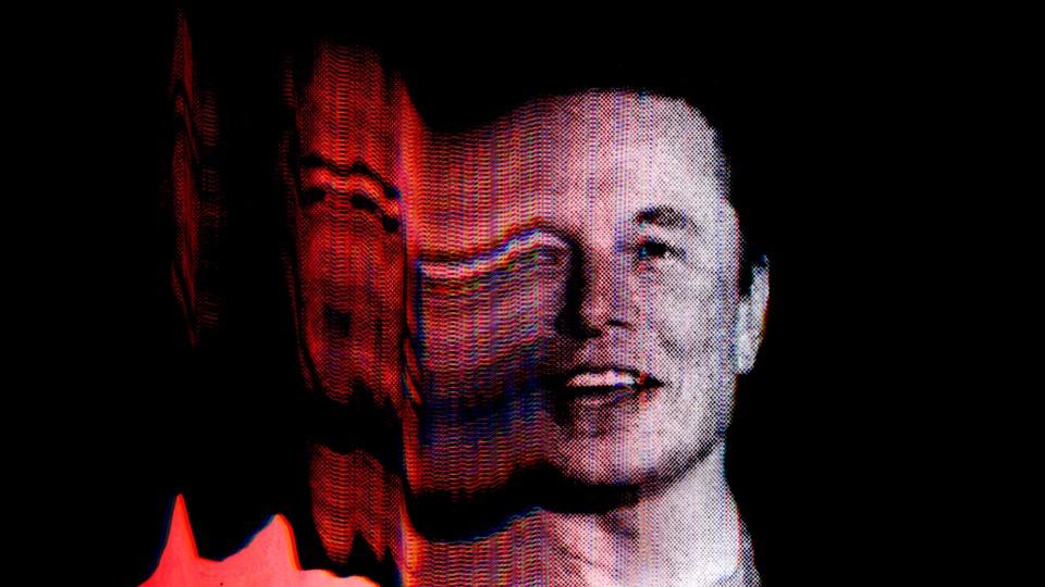 Elon Musk's face distorted on a computer screen