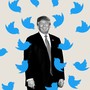 An illustration of Trump surrounded by the Twitter logo