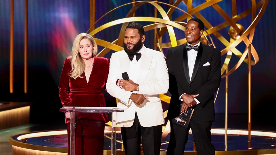 Christina Applegate and Anthony Anderson (middle) at the 75th Primetime Emmy Awards