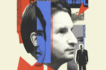 A collage showing a profile photo of Dean Phillips overlaid on red and blue images of the White House and Joe Biden