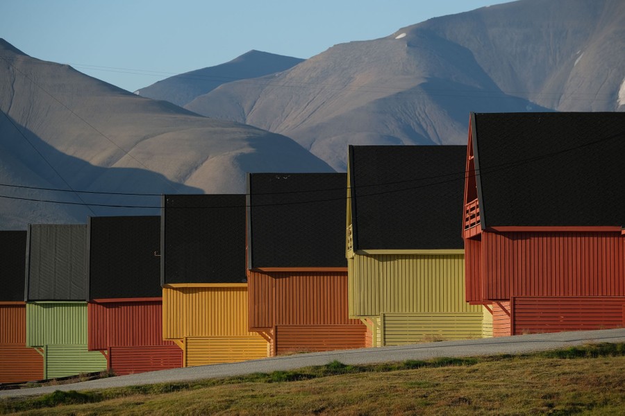 A view of a row of colorful houses.