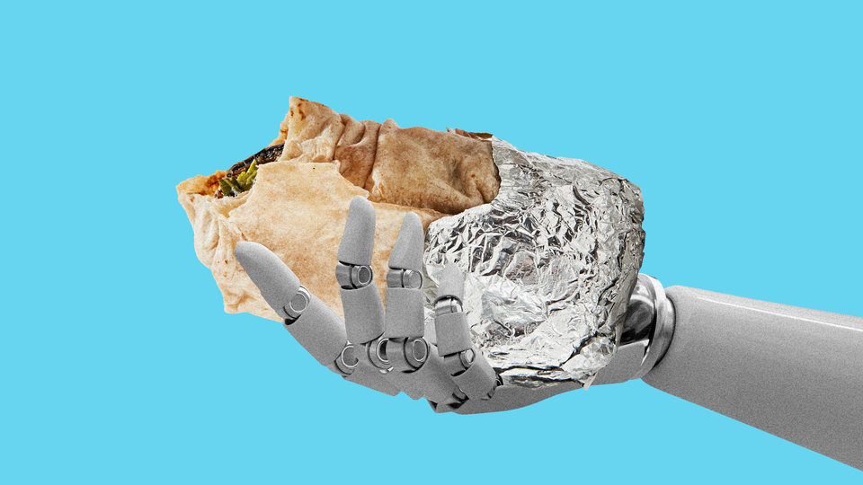 An image of a burrito in the hands of a robot