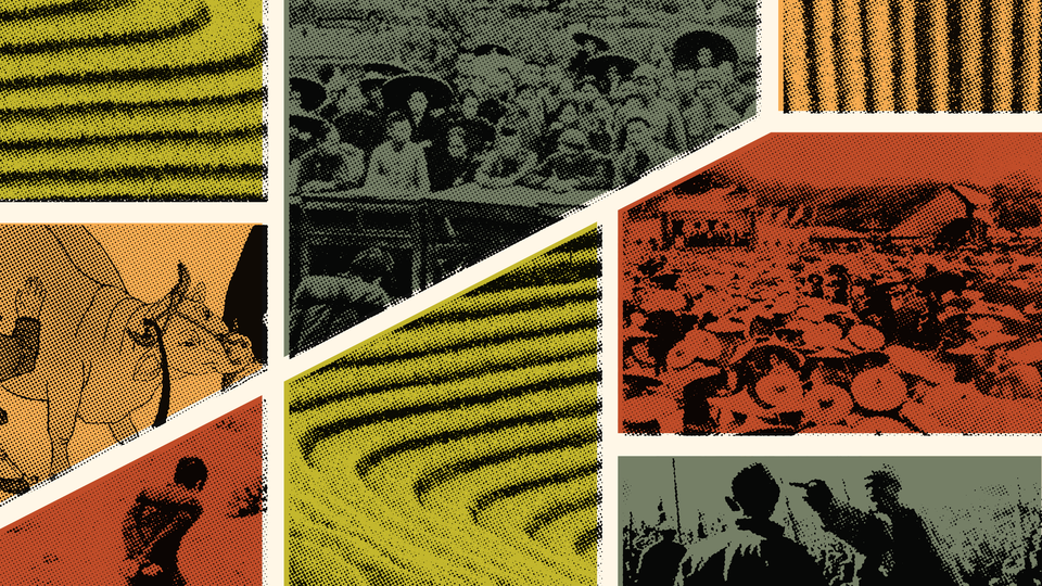 collage of images depicting land reform in China