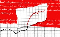 An illustration of a red line graph against a backdrop of constitutional text
