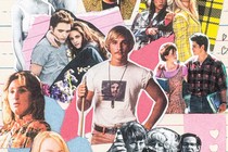 Graphic-illustration with cut-out photos of teen-movie characters collaged on notebook paper.