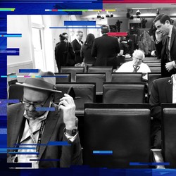 White House correspondents work in the briefing room in February 2017. 