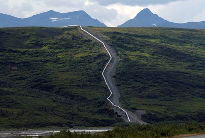 A pipeline running down a mountainside