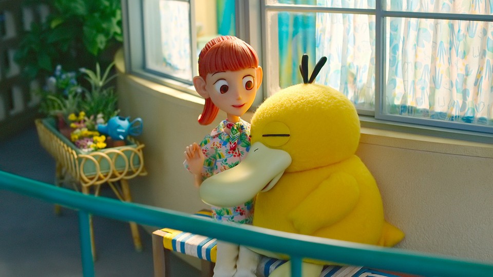 Haru and the Psyduck on a bench