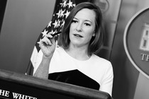 Jen Psaki speaking from a White House podium