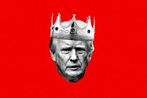 Trump with a crown over red background