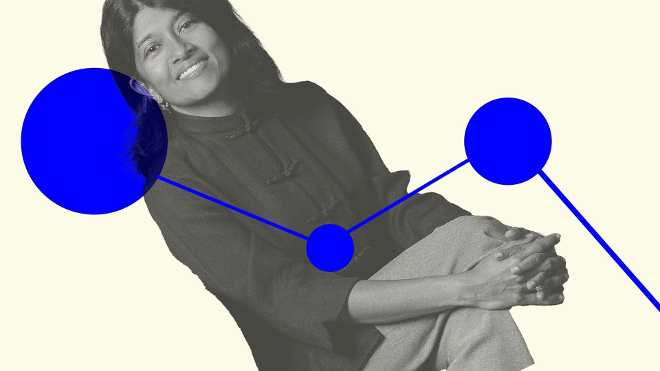 Sampriti Ganguli with blue circles and lines around her